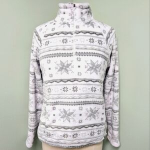 Eddie Bauer Nordic 1/4 Zip Fleece Pullover White Frost Snowfall Fair Isle Small